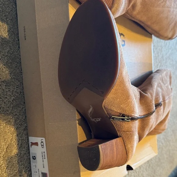 UGG Ava Tall Water Resistant Suede Heeled Boots — Chestnut - Picture 4 of 10